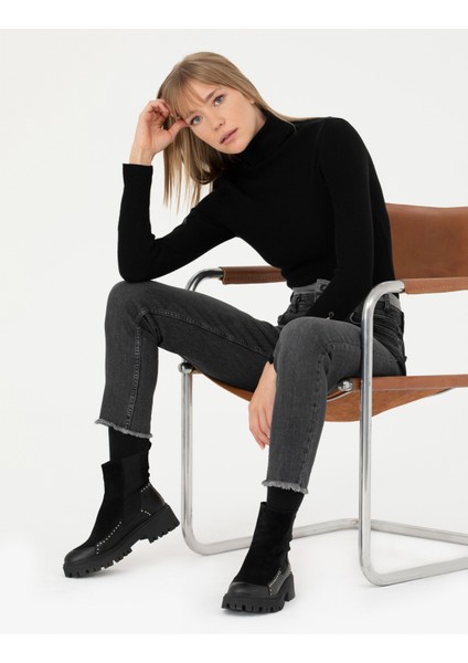 Kadın Siyah Ex. Slim Fit Balıkçı Yaka Kazak 50276230-VR046