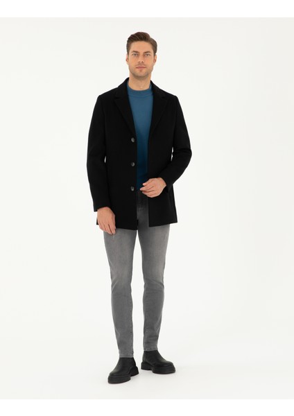 Pierre Cardin Erkek Siyah Ex. Slim Fit Kaşe Kaban 50297487-VR046