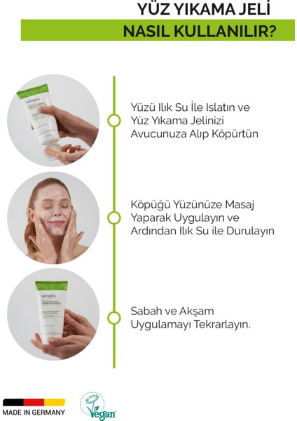 VITAYES Yüz Temizleme Jeli Akneye Yatkın Ciltler için Yeşil Çay Özlü Derinlemesine Temizlik Canlılık 150 ml