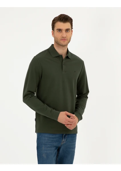 Pierre Cardin Erkek Koyu Yeşil Slim Fit Basic Sweatshirt 50294438-VR079