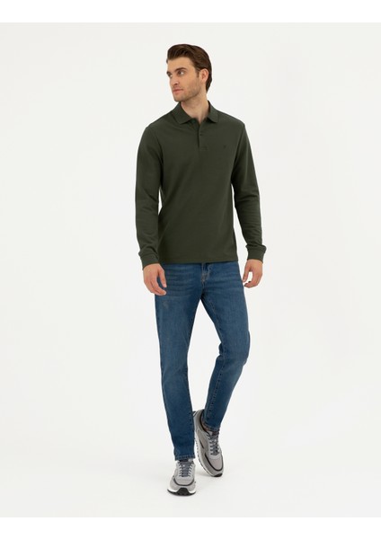 Pierre Cardin Erkek Koyu Yeşil Slim Fit Basic Sweatshirt 50294438-VR079