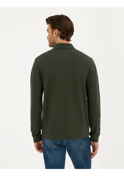 Pierre Cardin Erkek Koyu Yeşil Slim Fit Basic Sweatshirt 50294438-VR079