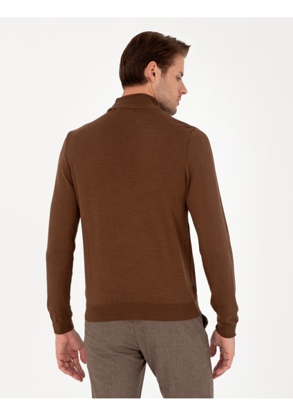 Erkek Koyu Kahverengi Slim Fit Yarım Balıkçı Yaka Basic Triko Kazak 50296614-VR084