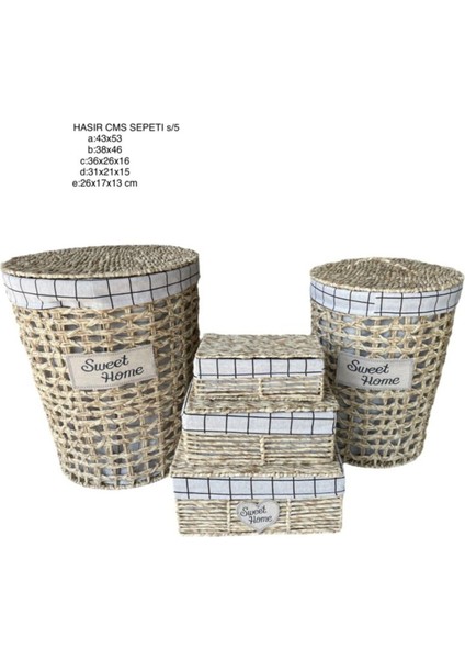 600 L Çamaşır Sepeti Seti 5 Parça Kahverengi Bambu 100 x 110