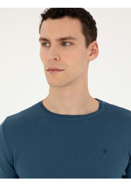 Erkek Kobalt Slim Fit Bisiklet Yaka Basic Triko Kazak 50296621-VR077