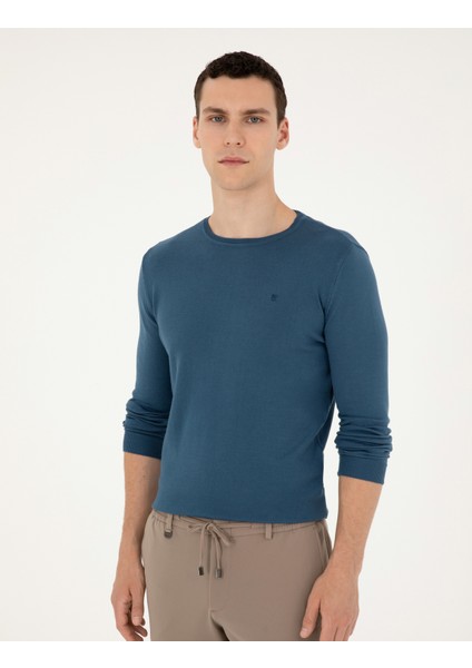 Erkek Kobalt Slim Fit Bisiklet Yaka Basic Triko Kazak 50296621-VR077