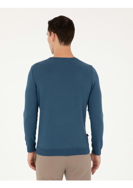 Erkek Kobalt Slim Fit Bisiklet Yaka Basic Triko Kazak 50296621-VR077