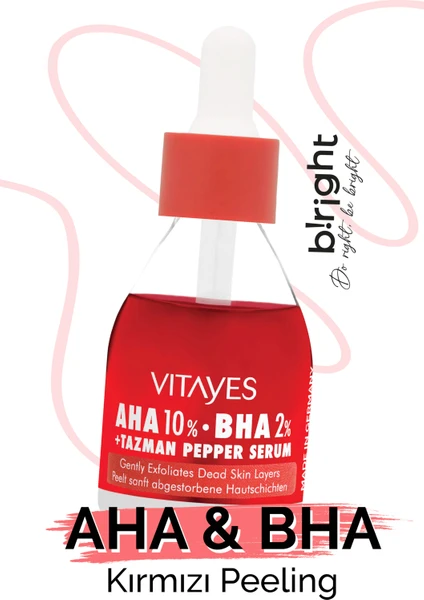 VITAYES Aha %10 Bha %2 Kırmızı Peeling Gözenek Sıkılaştırıcı Canlandırıcı Cilt Tonu Eşitleyici Cilt Serumu 900