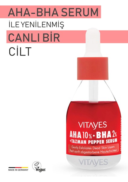 VITAYES Aha %10 Bha %2 Kırmızı Peeling Gözenek Sıkılaştırıcı Canlandırıcı Cilt Tonu Eşitleyici Cilt Serumu 900