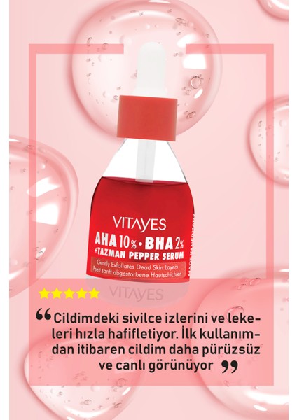 VITAYES Aha %10 Bha %2 Kırmızı Peeling Gözenek Sıkılaştırıcı Canlandırıcı Cilt Tonu Eşitleyici Cilt Serumu 900