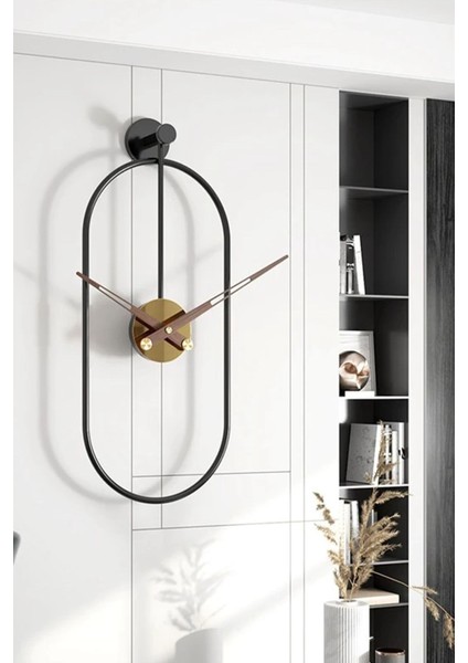 Modern siyah ve altın renkli dekoratif duvar saati, 30x80 cm
