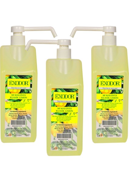 Klasik Limon Kolonyası 1000 ml Pompalı 3 Lü