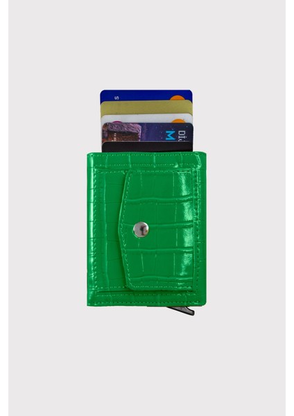 Malta Mekanizmalı Bozuk Para Bölmeli Croco Yeşil Otomatik Kartlık Cüzdan modelleri