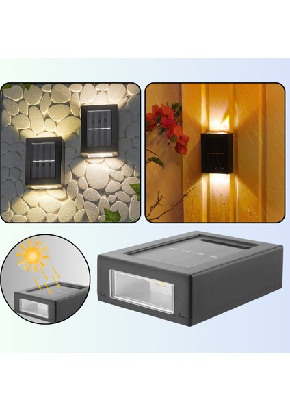 Solar Güneş Enerjili Çift Taraflı Dekoratif LED Aplik Bahçe Duvar Veranda Merdiven Aydınlatma Lambası