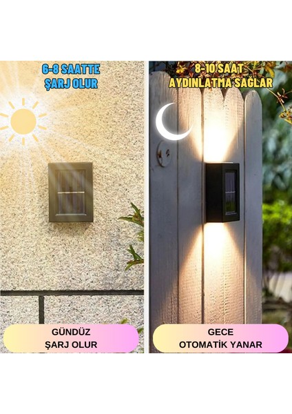 Solar Güneş Enerjili Çift Taraflı Dekoratif LED Aplik Bahçe Duvar Veranda Merdiven Aydınlatma Lambası