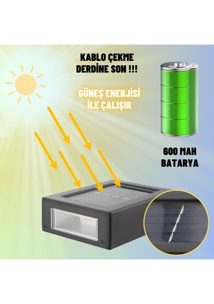 Solar Güneş Enerjili Çift Taraflı Dekoratif LED Aplik Bahçe Duvar Veranda Merdiven Aydınlatma Lambası