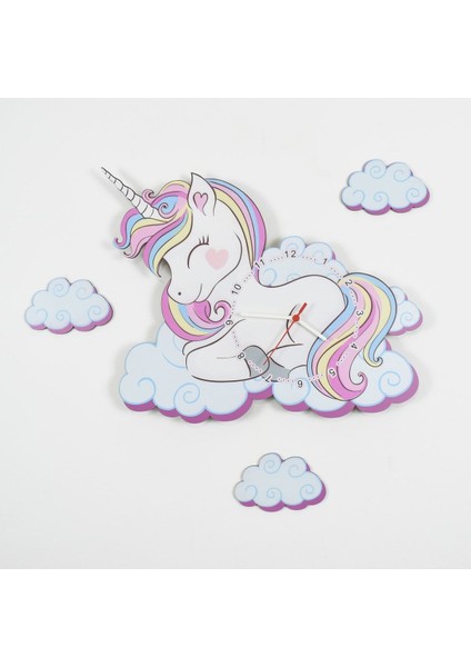 Sevimli Unicorn Çocuk Odası Ahşap Duvar Saati, Renkli, Modern Tasarım, 60x40 cm fiyatları