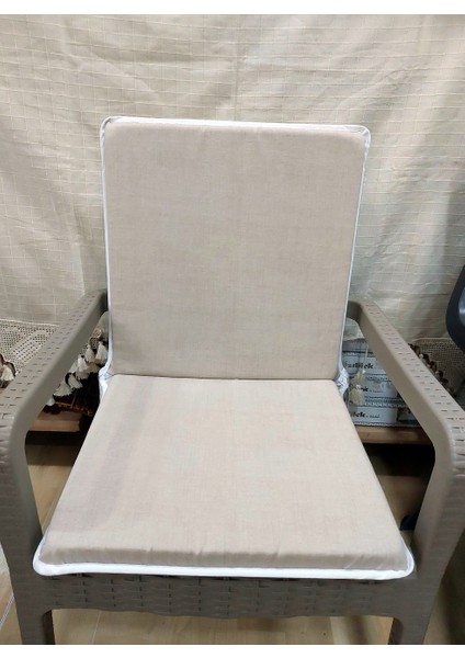 4 Adet Komutan Arkalıklı Sandalye Minderi (Kalınlık 5cm)-Bej
