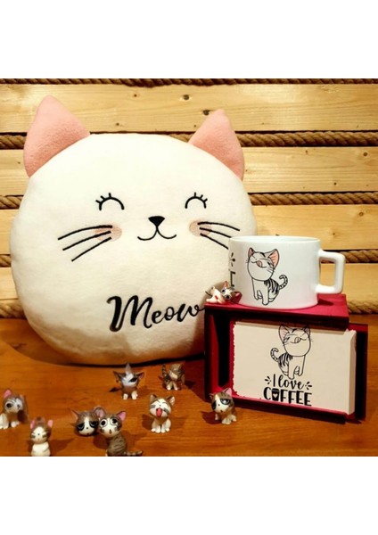 Pofuduk Kedi Yastık & 9 Lu Kedi Ailesi Kedi Kupa Arkadaşa Hediye