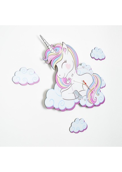 Sevimli Unicorn Çocuk Odası Ahşap Duvar Saati, Renkli, Modern Tasarım, 60x40 cm fırsatları