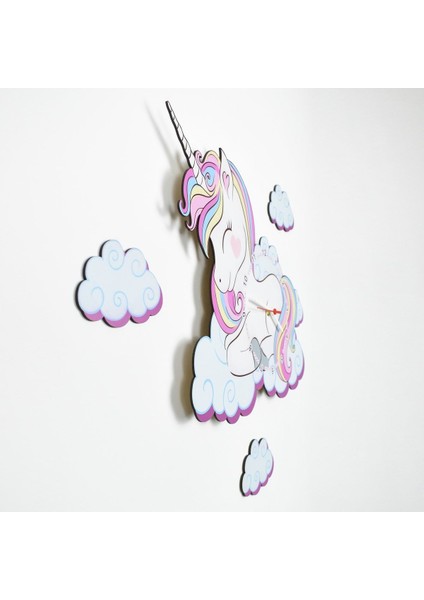 Sevimli Unicorn Çocuk Odası Ahşap Duvar Saati, Renkli, Modern Tasarım, 60x40 cm indirimleri