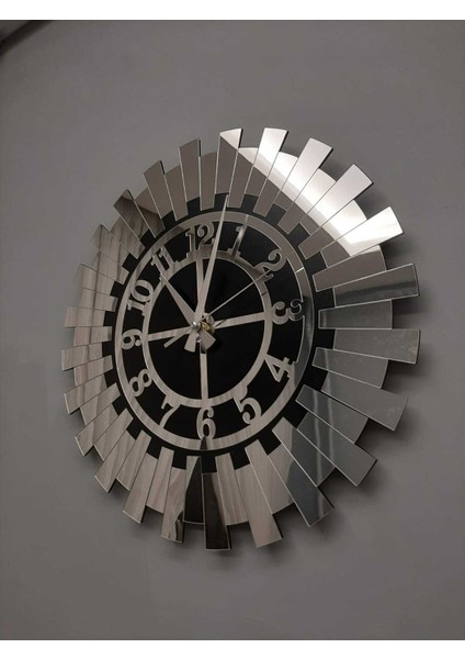Lüks 40X40 cm Kabartmalı Dekoratif 3D Duvar Saati Şık Gümüş Güneş Modern Ev Ofis Saati