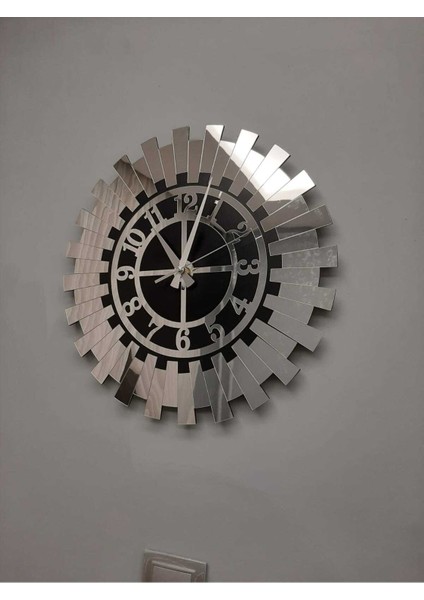 Lüks 40X40 cm Kabartmalı Dekoratif 3D Duvar Saati Şık Gümüş Güneş Modern Ev Ofis Saati