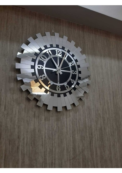 Lüks 40X40 cm Kabartmalı Dekoratif 3D Duvar Saati Şık Gümüş Güneş Modern Ev Ofis Saati