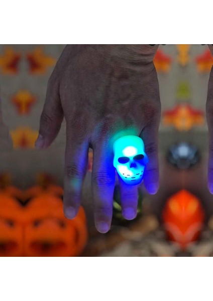 1 Adet Işıklı Pilli LED Işıklı Kurukafa Iskelet Yüzüğü Halloween Yüzük