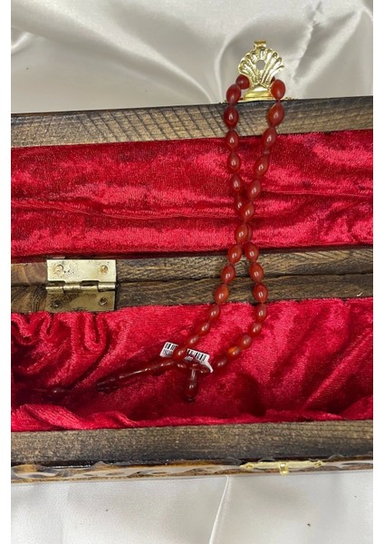 Kehribar Tespih Sıkma Kehribar Doğal Taş Tesbih Gümüş Imameli Depresyon Stres Taşı Ahşap Kutulu