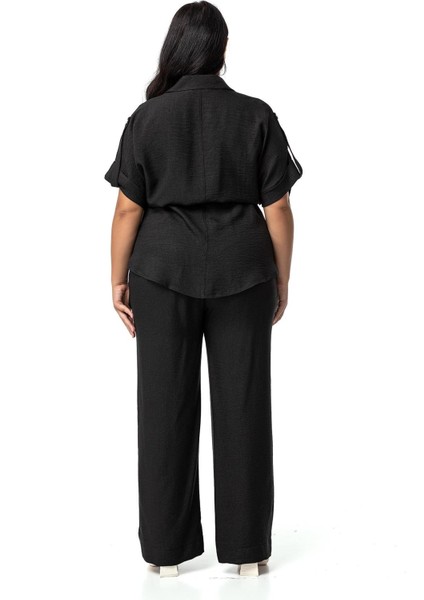Büyük Beden Yarım Kol Gömlek Pantolon Siyah Ikili Takım modelleri