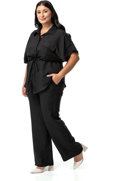 Büyük Beden Yarım Kol Gömlek Pantolon Siyah Ikili Takım fırsatları