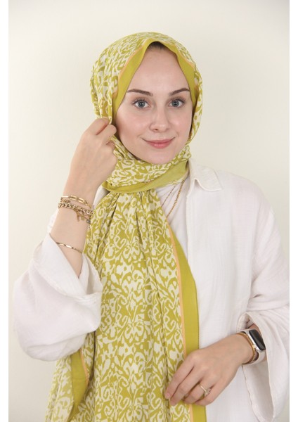 Yağ Yeşili Silk Home Kelebek Desenli Soft Şal