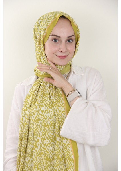 Yağ Yeşili Silk Home Kelebek Desenli Soft Şal