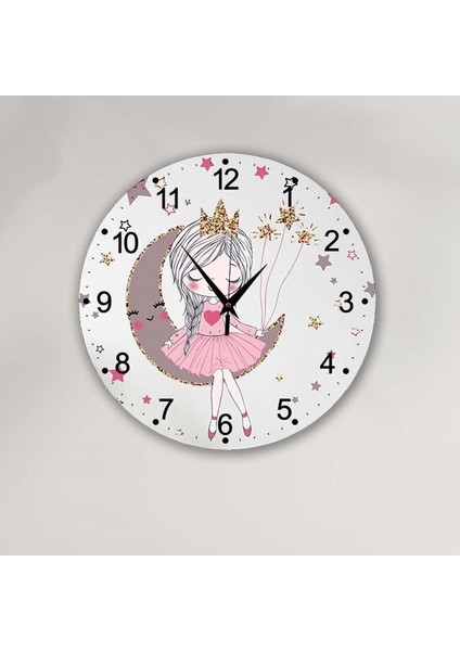 Yuvarlak Bilge Lazer Çocuk Odasıduvar Saati Retro Ahşap Beyaz 30 cm