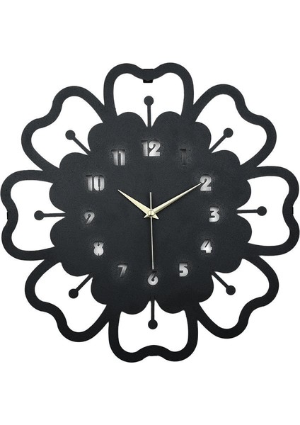 Modern siyah metal lazer kesim duvar saati, 40x40 cm, şık ve sessiz mekanizmalı modelleri