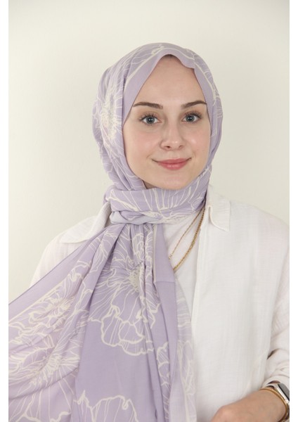 Lila Silk Home Yaprak Desen Viskon Şal