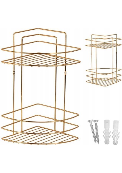 Tiesa Home Metal 2 Katlı Gold Banyo Köşeliği Şampuanlık Organizer