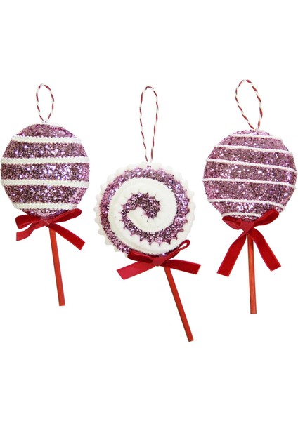 Yılbaşı Süsü 3 Lü Lolipop Pembe 15 Cm