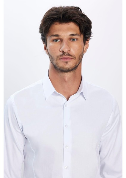 Erkek Slim Fit Dar Kesim Uzun Kollu Pamuk Premium Seri Beyaz Gömlek modelleri
