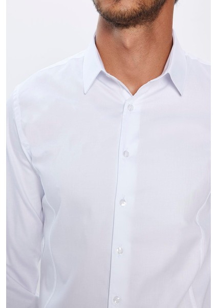 Erkek Slim Fit Dar Kesim Uzun Kollu Pamuk Premium Seri Beyaz Gömlek fırsatları
