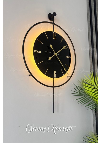 Led'li Nero Tiktok 50 x 75 cm Siyah Orta Boy Modern Dekoratif Metal Duvar Saati