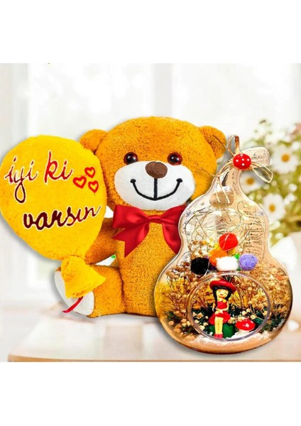 Best Friends Arkaşa Hediye Işıklı Teraryum & Iyi Ki Varsın Peluş Ayıcık Arkadaşa Hediye