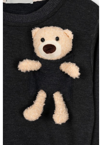 Erkek Çocuk Siyah Renkli Ayıcık Cepli Yamalı Eşofman Takımı modelleri