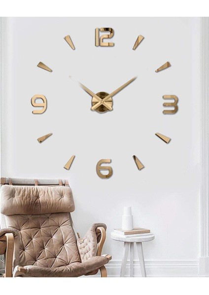 3D Latin Rakamlı Yuvarlak Duvar Saati, Altın Renk, Modern Stil, 10 cm Yükseklik