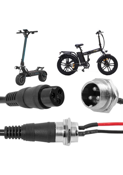Powermaster 3 Pinli Ginger Elektrikli Bisiklet Motosiklet Scooter Araç Akü Şarj Konnektörü