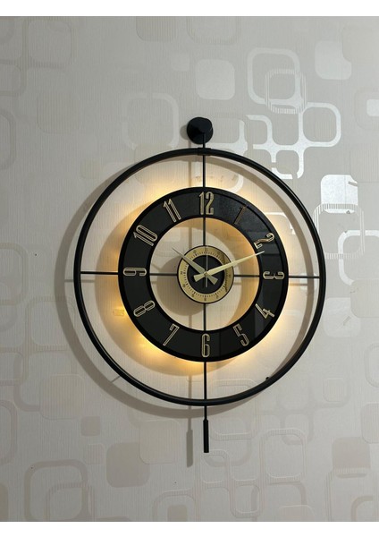 Metal Camlı Duvar Saati (60X80 cm Büyük Boy) Işıklı Gerçek Cam Duvar Saati Modern Tasarım