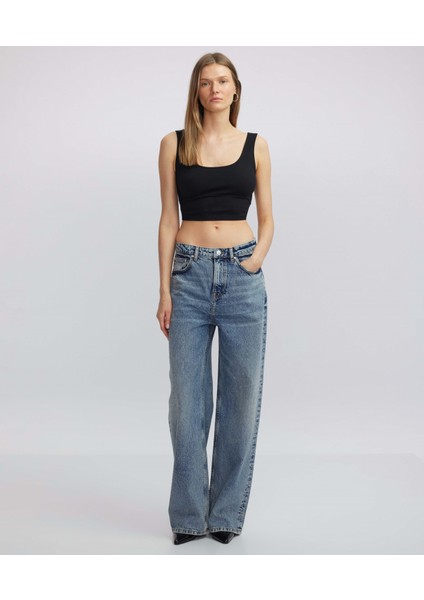 Hotfix Baskılı Wide Leg Fit Jean Pantolon