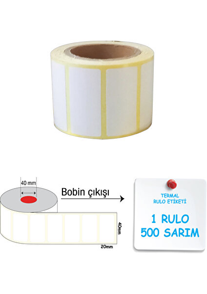 A Etiket Termal Barkod Etiketi 40X20MM 1 Rulo 500 Sarım