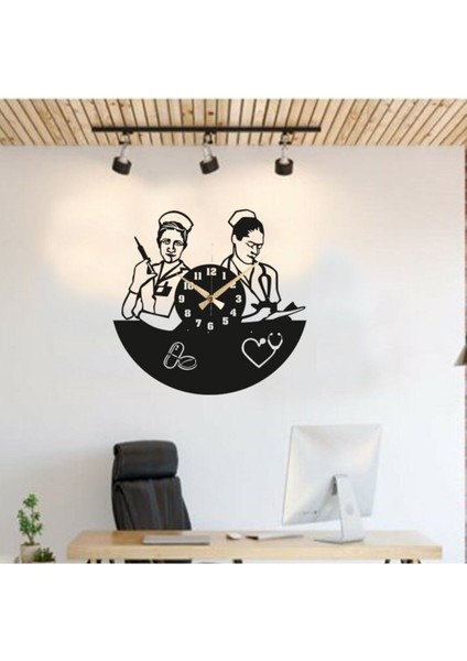 Modern siyah-beyaz duvar saati, hemşirelere özel, lazer kesim, 49x49 cm